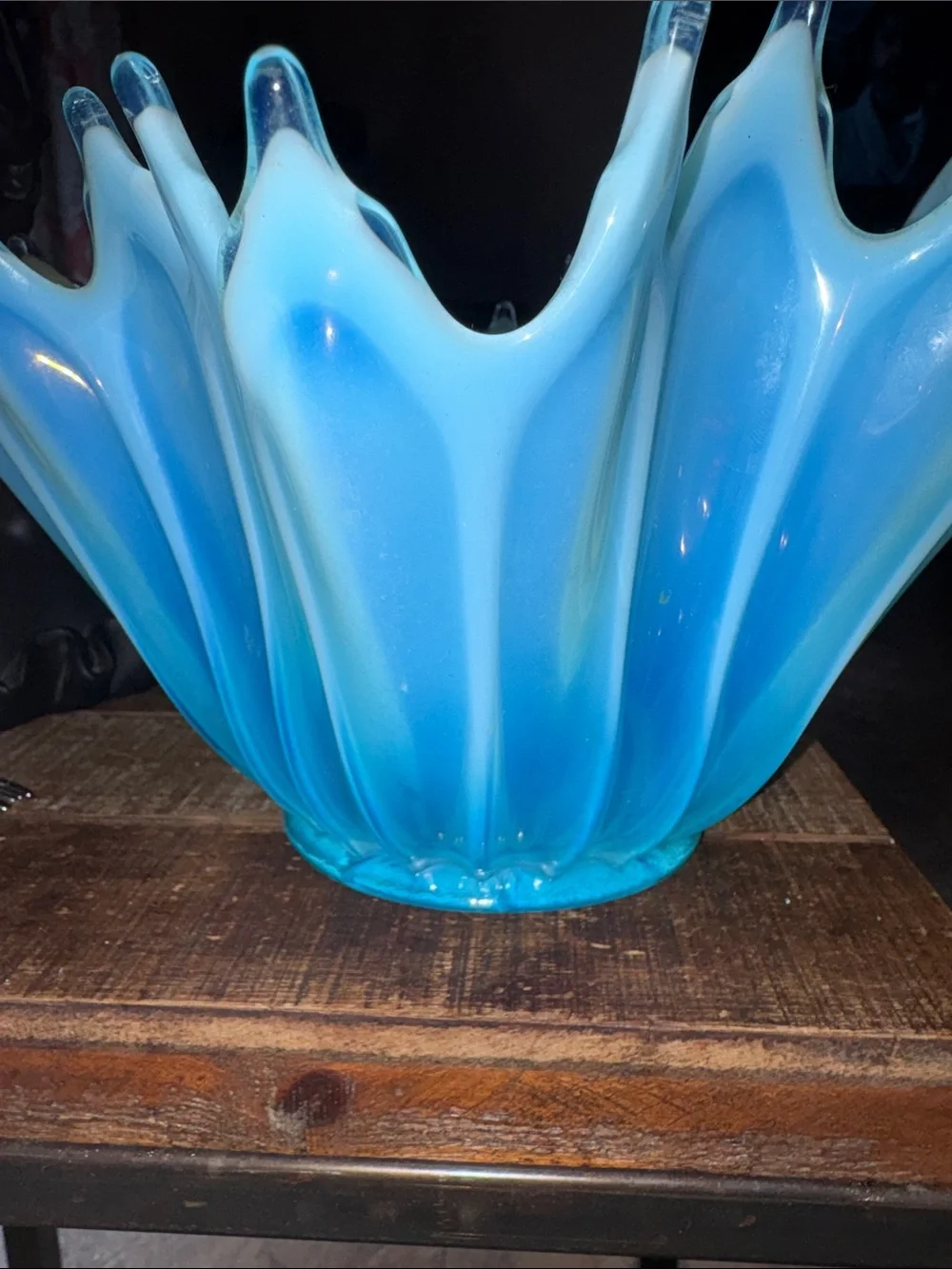 Vintage Stunning Fostaria Art Glass Blue Aqua Decorative Bowl - Home Accents
